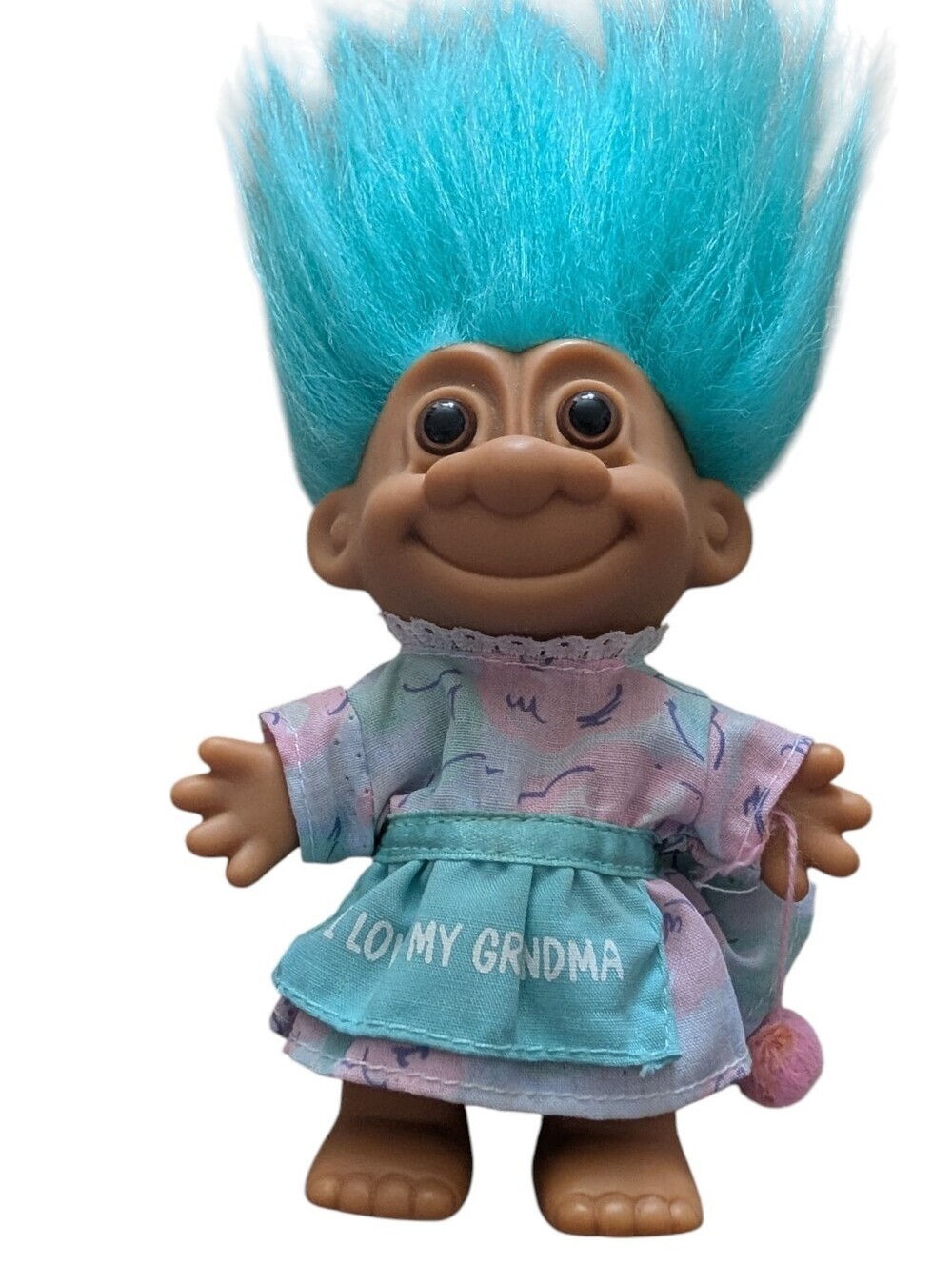 Vintage 1990s Russ Berrie I Love My Grandma Troll Doll Blue Hair